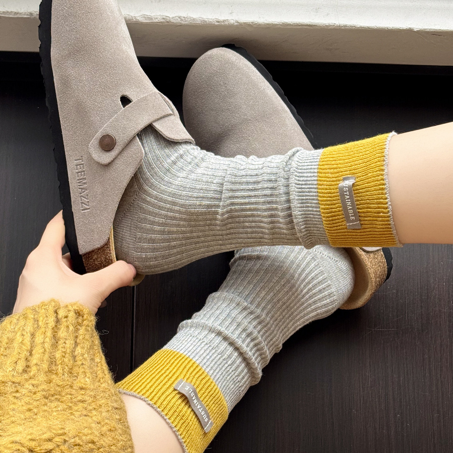 春秋款韩版ins潮显瘦浅灰色中筒袜女堆堆棉短袜甜美奶白色小腿袜