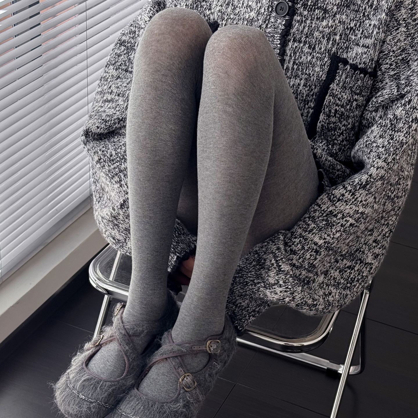 微透格蕾系烟灰打底裤袜棉连裤袜