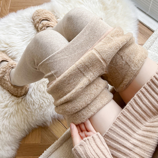 袜子 袜女保暖显瘦羊羔绒烟灰色连裤 秋冬季 加绒加厚燕麦白色打底裤