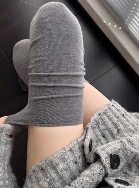 烟灰色长筒袜子女秋冬款软糯羊毛咖啡色过膝袜日系jk奶白色高筒袜