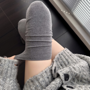 烟灰色长筒袜子女秋冬款 软糯羊毛咖啡色过膝袜日系jk奶白色高筒袜