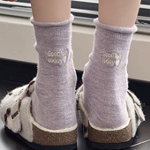 秋冬款 加厚紫色中筒堆堆袜韩版 ins潮袜白色棉短袜子浅灰色小腿袜