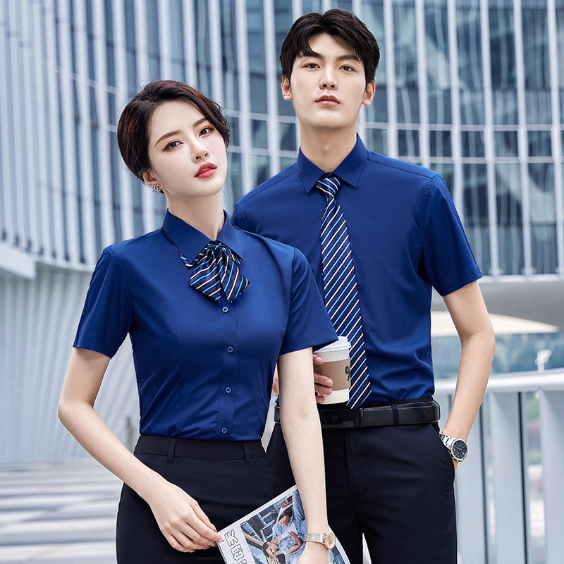 高端定制短袖弹力竹纤维职业装衬衫新款商务白领销售经理工装衬衣
