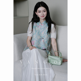 YANG GZ【珠联璧合】新中式生肖全家福马甲女盘扣唐风提花上衣