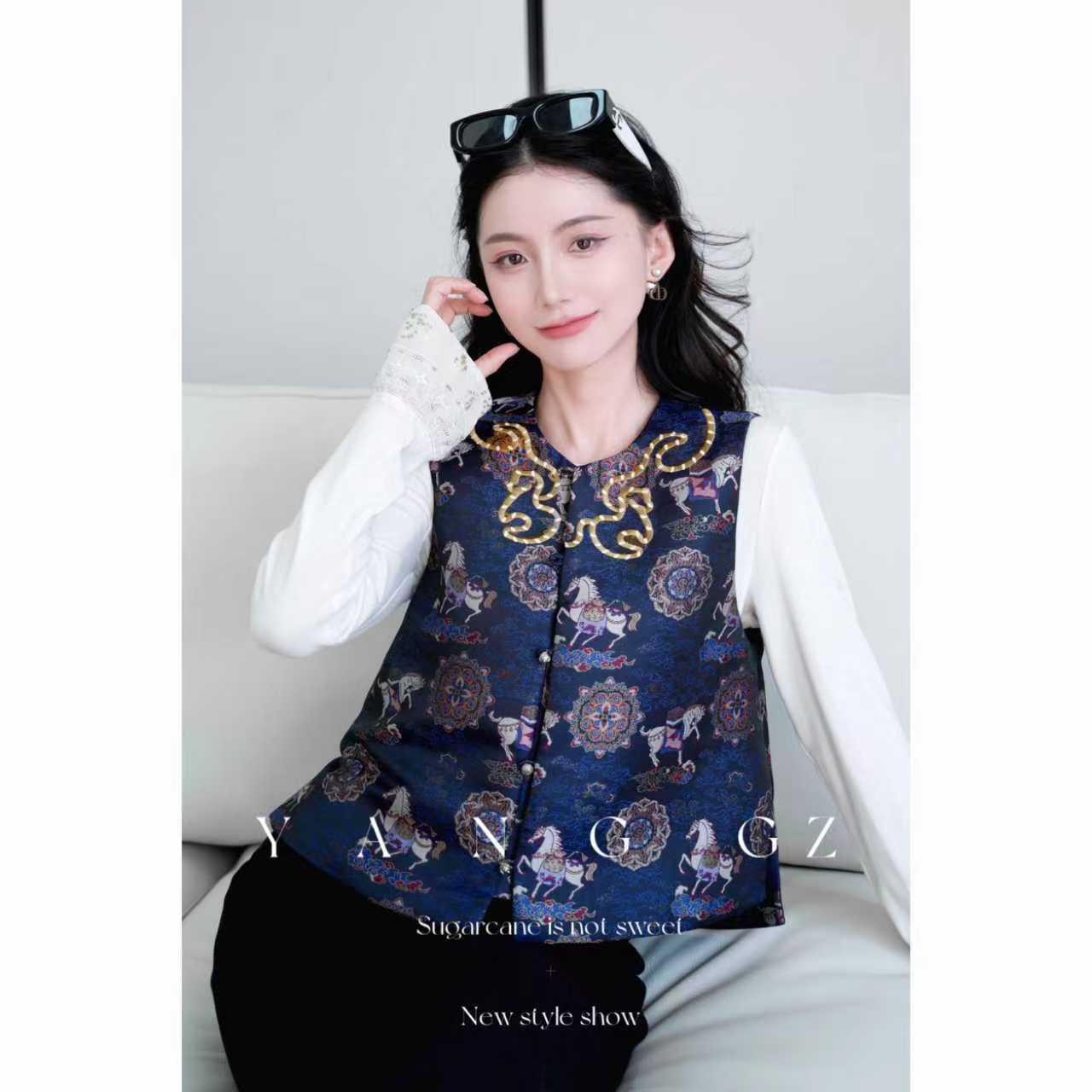 YANG GZ【马上有福】新中式宝相花马纹刺绣马甲女 GZ5154GL656242