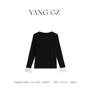 YANG GZ【似水年华】法式蕾丝喇叭袖针织羊毛打底衫女 GZ25SA007