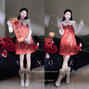 YANG GZ【马上成功】新中式新款设计感骏马祥云纹翻领连衣裙女