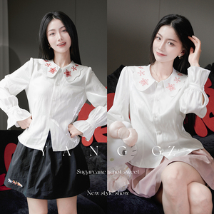 YANG GZ【生命力】新中式2026新款设计感亮感梅花刺绣衬衫上衣女