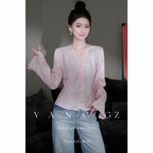YANG GZ【掌上明珠】2025新款国风V领提花衬衫打底长袖防晒开衫女