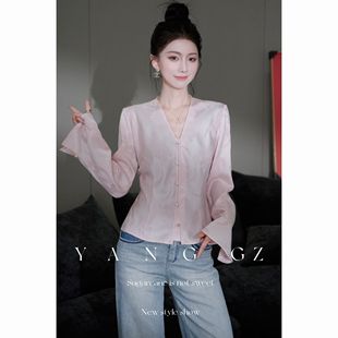 打底长袖 2025新款 国风提花衬衫 女V领 防晒开衫 YANG 掌上明珠