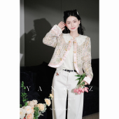 国风新款 YANG 新中式 花辰夕月 宝相花圆领盘扣薄外套上衣女