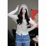 YANG GZ 【春容蕾丝】新中式春夏V领蕾丝花边打底衫女长袖上衣