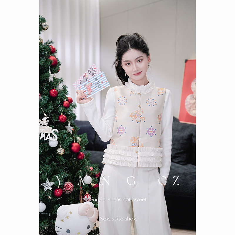 新款秋冬圆领开衫马甲外穿上衣女