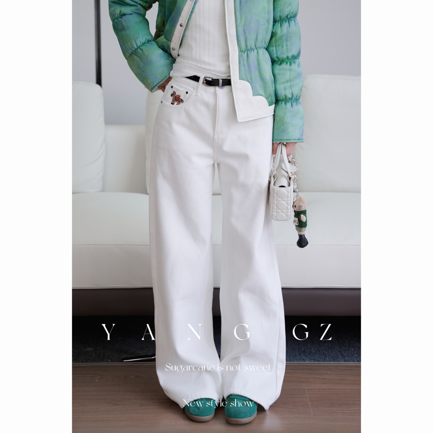 新中式新款加绒裤子阔腿牛仔裤女