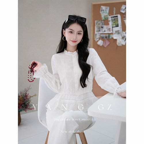 显瘦娃娃领长袖衬衫百搭上衣女