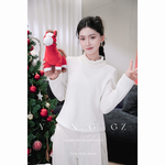 YANG GZ【秋日音符】新中式秋冬季新款华夫格木耳边打底衫上衣女