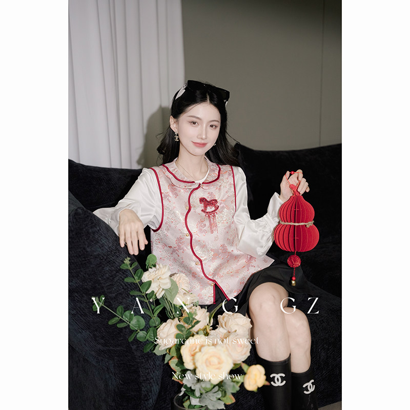 YANG GZ【幸福加马】新中式新款马踏牡丹纹翻领马甲外穿上衣女,女装/女士精品,汉服上装,淘宝优惠券,粉丝福利购,淘宝优惠卷