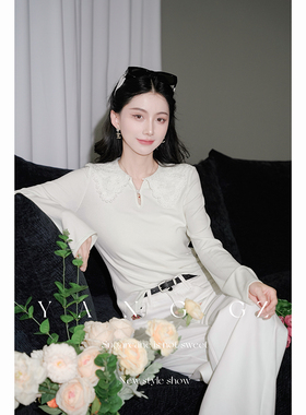 YANG GZ【醒春集】新中式新款设计感娃娃领针织长袖打底衫上衣女