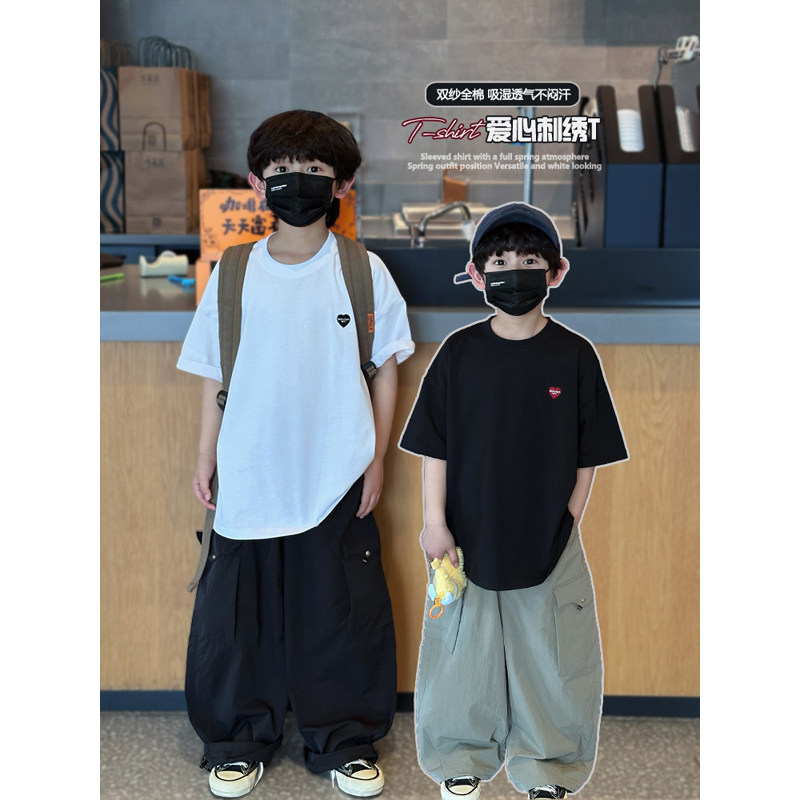 凯文家童装2026年春夏新品男童中大童韩版刺绣印花儿童短袖T恤衫