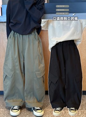 凯文家童装2025年秋冬新款男童中大童韩版宽松加绒休闲工装裤长裤