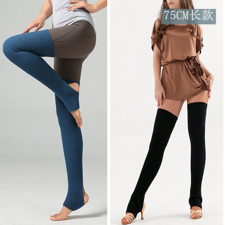 超长款护膝加厚舞蹈袜毛线瑜伽保暖护腿套踩脚过膝堆堆袜套75cm