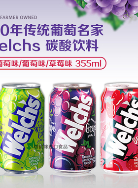 24瓶 韩国进口Welchs威尔仕罐装碳酸汽泡水果汁饮料整箱批355ml