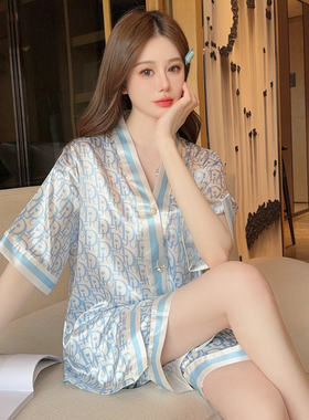 韩版清新开衫和服领睡衣女夏套装