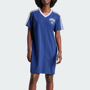 Adidas 三叶草女士休闲运动宽松V领连衣裙IT9853 阿迪达斯正品
