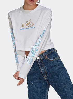 Adidas/阿迪达斯正品三叶草LS CROPPED TEE女子透气长袖T恤HT3776