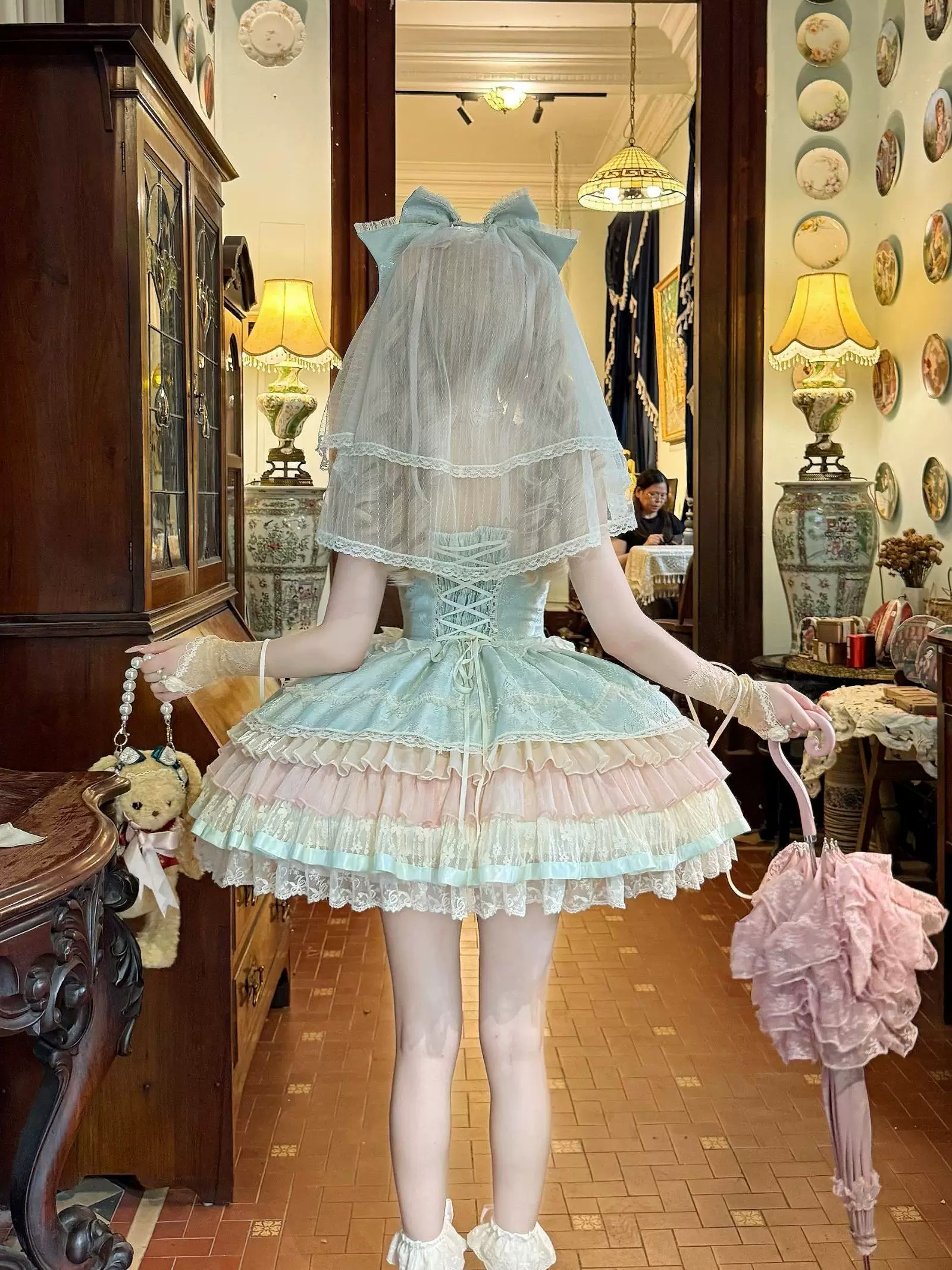 Залог] Ouhedu Sakura оригинальное JSK розовое-зелёное балетное стиль Lolita