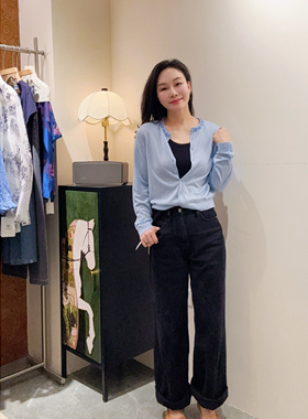 安西娅 小清新百搭减龄淑女领钉珠小开衫