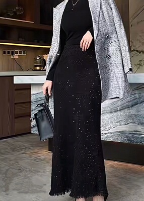 安西娅 淑女风细闪亮色鱼尾半裙