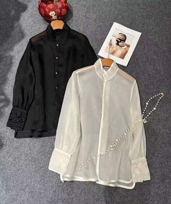 安西娅 欧根纱微透感真丝衬衫叠穿