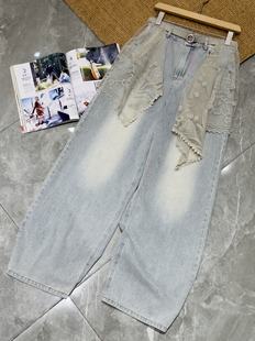 安西娅 带屁帘 做旧弯道牛仔裤