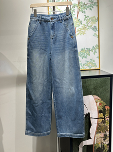 安西娅 超显瘦 直筒牛仔阔腿裤