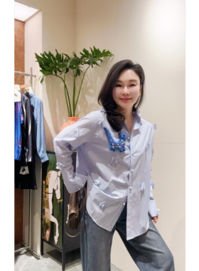 安西娅 手工毛毡小猫衬衫条纹立体花