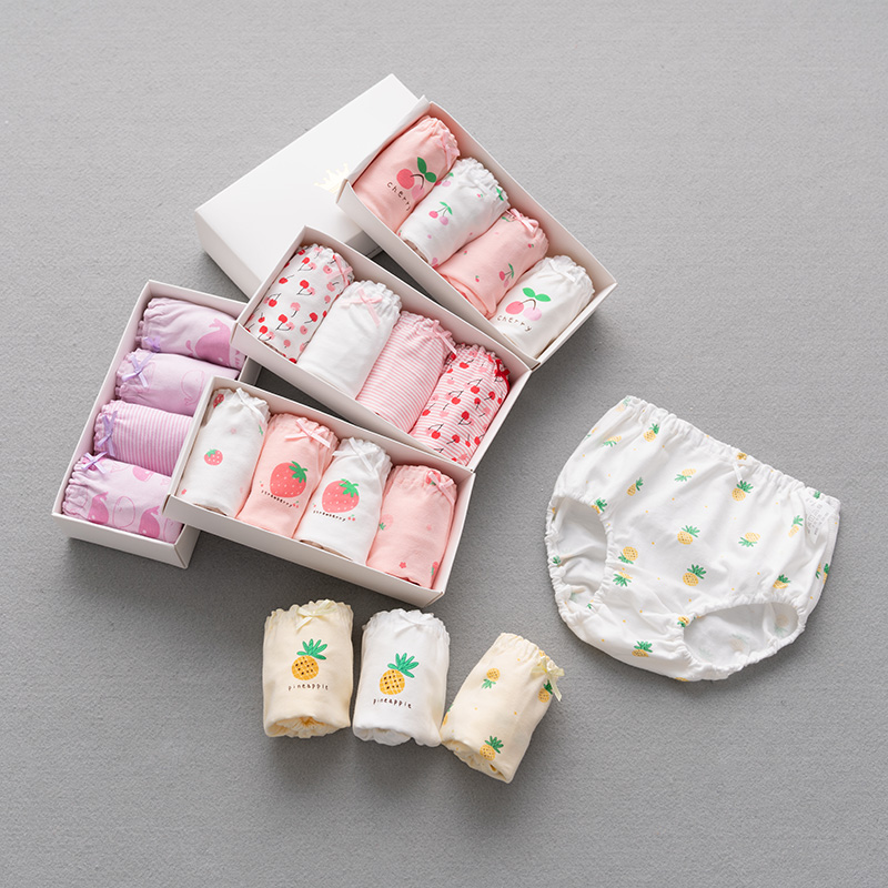 中大童女孩内裤面包裤 A类四条装四季 不夹pp 蝴蝶结纯棉印花内衣