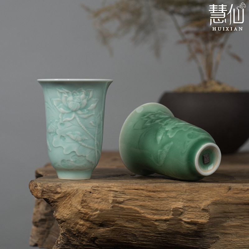 龙泉慧仙青瓷荷花闻香杯家用茶杯茶具陶瓷主人杯大号品茗杯喝茶杯,餐饮具,茶杯,淘宝优惠券,粉丝福利购,淘宝优惠卷