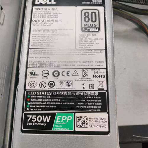 DELL R730XD R730 R630 服务器电源E750E-S1 0XW8W Y9VFC 5RHVV