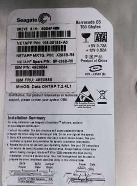 X283B-R5 NetApp 硬盘 750GB 7.2K 3.5 3G FC 108-00182 FAS2020