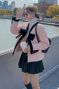 【档口现货】90白鸭绒蝴蝶结短款羽绒服外套288A-925-P275-K398