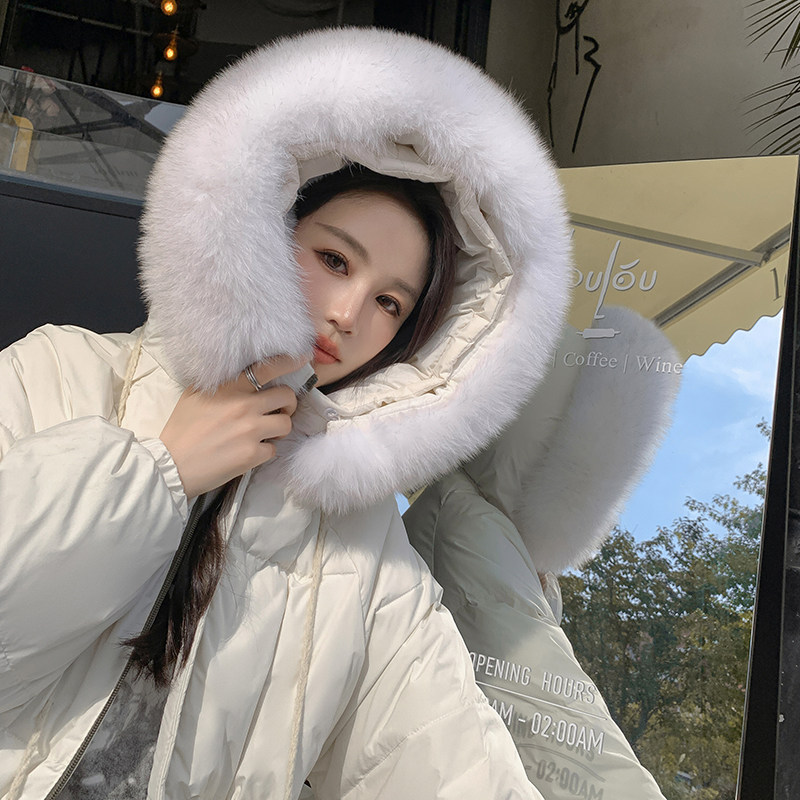 档口现货真狐狸毛领短款连帽白鸭绒羽绒服288A-928图片