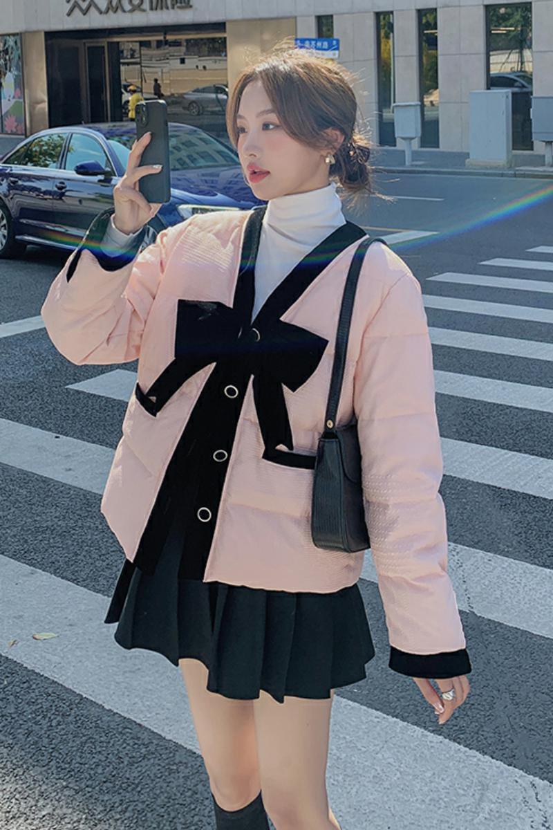【档口现货】90白鸭绒蝴蝶结短款羽绒服外套288A-925-P275-K398,女装羽绒服,浙宝095(原288A)