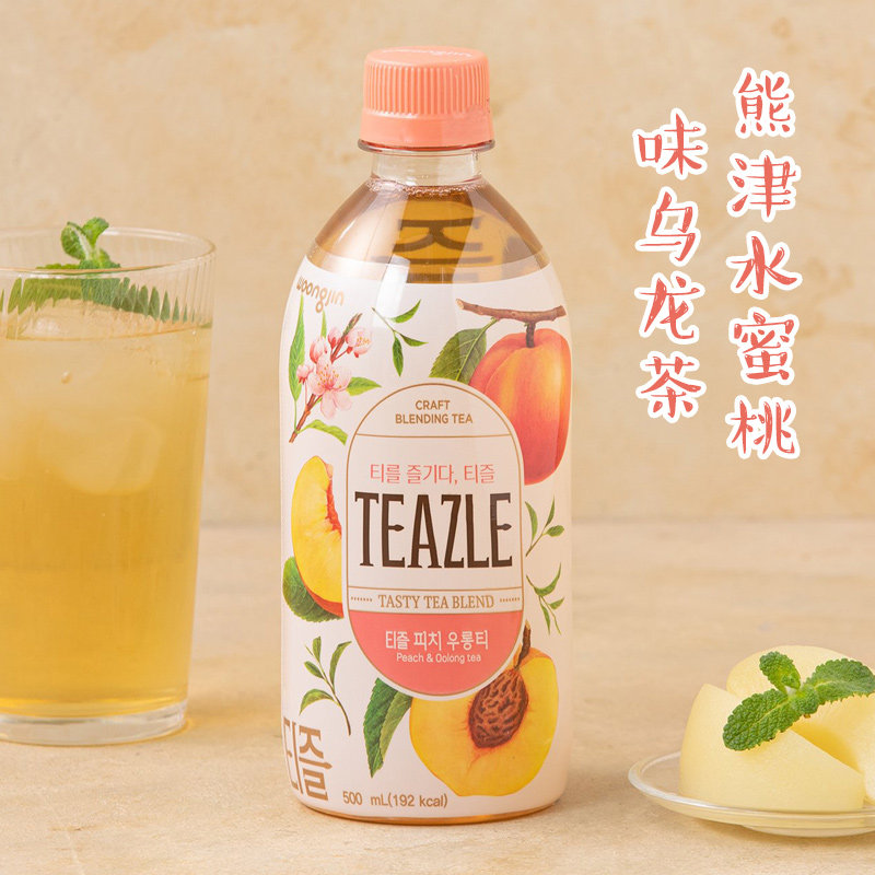 韩国进口熊津500ml果味饮料水蜜桃味乌龙茶网红饮品