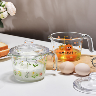 带盖玻璃量杯带刻度玻璃盖子食品级厨房烘焙防烫手柄打蛋早餐耐热