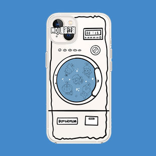 洗衣机手机壳适用苹果13iPhone14primax小米11华为mate40个性创意哆啦A梦大雄技安叮当猫可爱透明壳