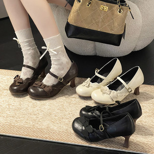 圆头玛丽珍鞋女细跟一字扣蝴蝶结高跟鞋2026春季上新百搭气质显瘦