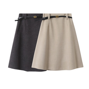 高级感杏色毛呢半身裙女秋冬季 高腰a字裙大摆裙休闲长裙11070 新款