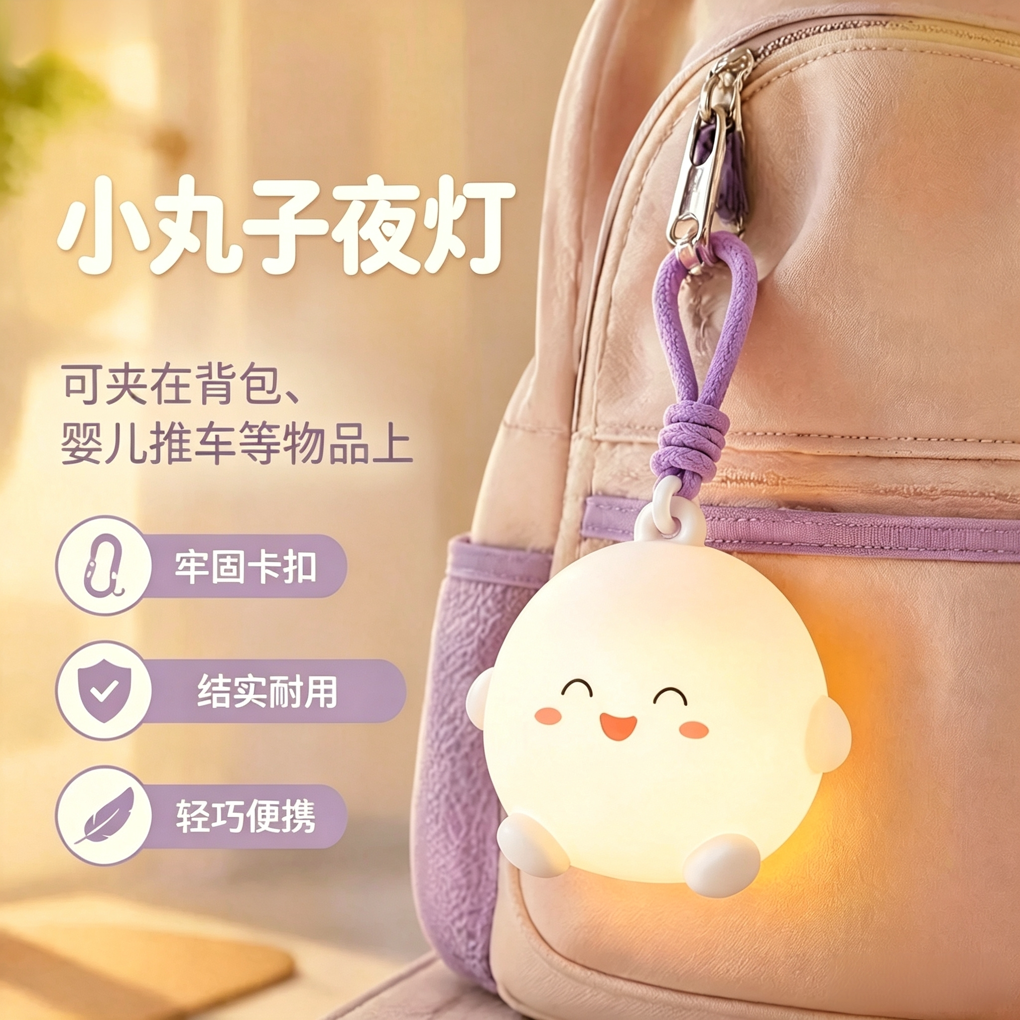 新品小丸子小夜灯可挂硅胶拍拍儿童夜灯卡通礼物灯学生书包挂件灯