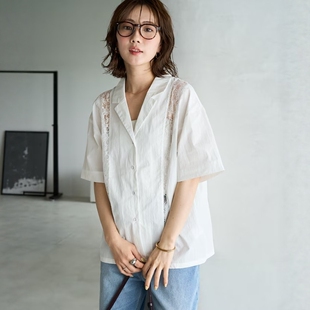 夏季日系FS锦棉肌理感拼接透视蕾丝花边干爽宽松甜美优雅衬衫外套